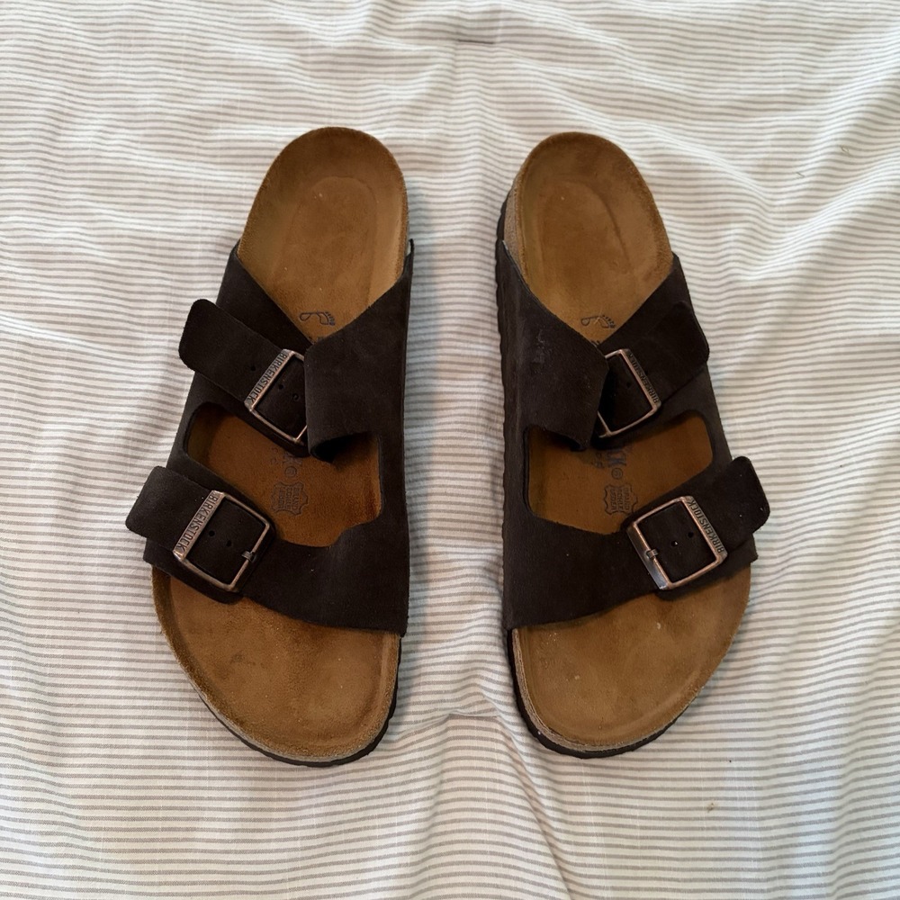 Birkenstock Arizona 44 Mens 11 Soft Footbed Mocha Suede Sandal Shoe Straps
